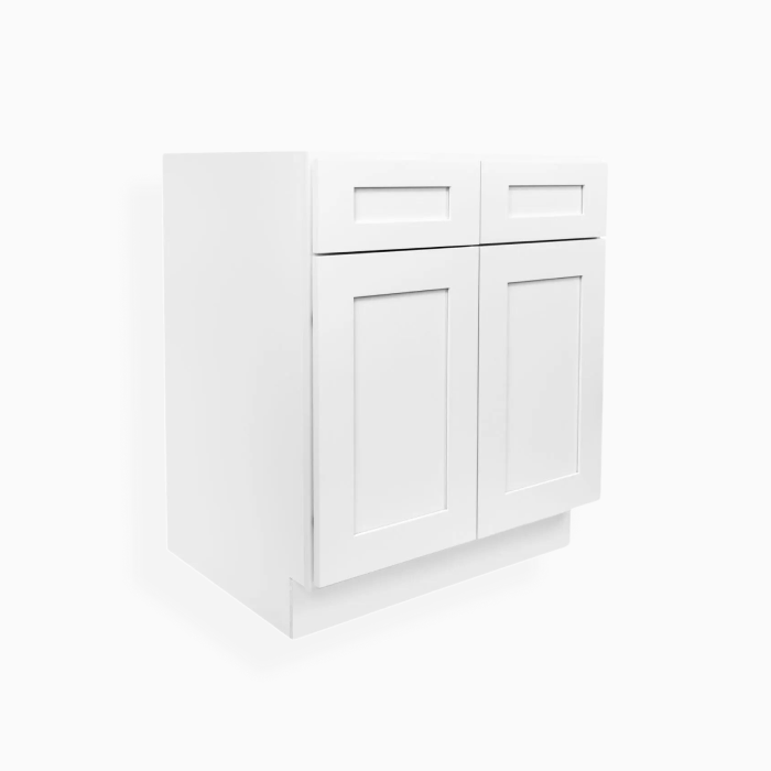 White Shaker Sink Base With Double Doors and Drawers