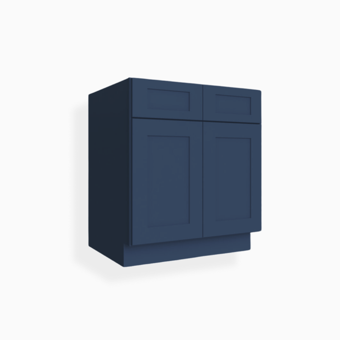 Navy Blue Shaker Base Cabinet with Double Doors and Drawers image 1