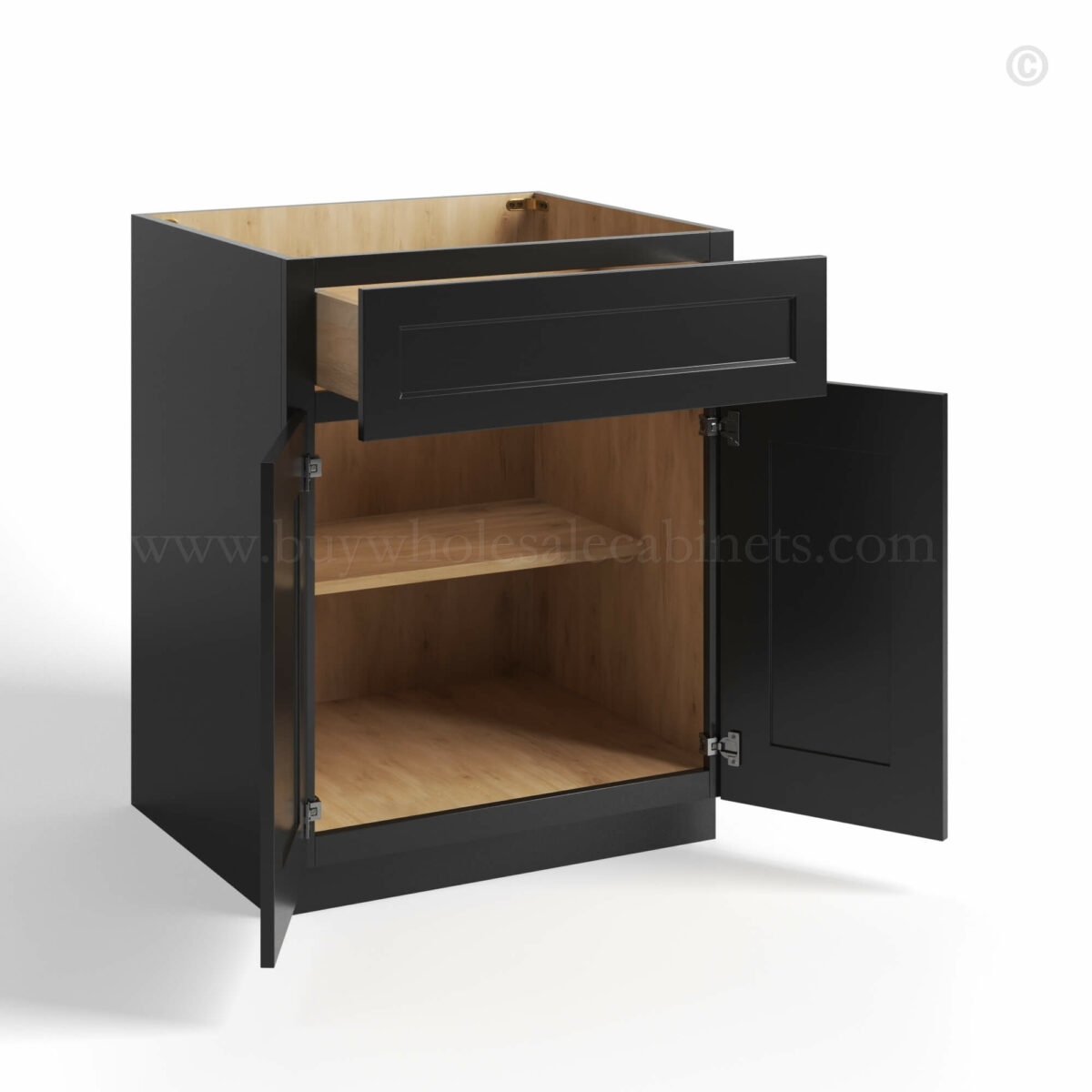 Black Shaker Base Cabinet Double Door and Single Drawer, rta cabinets, wholesale cabinets