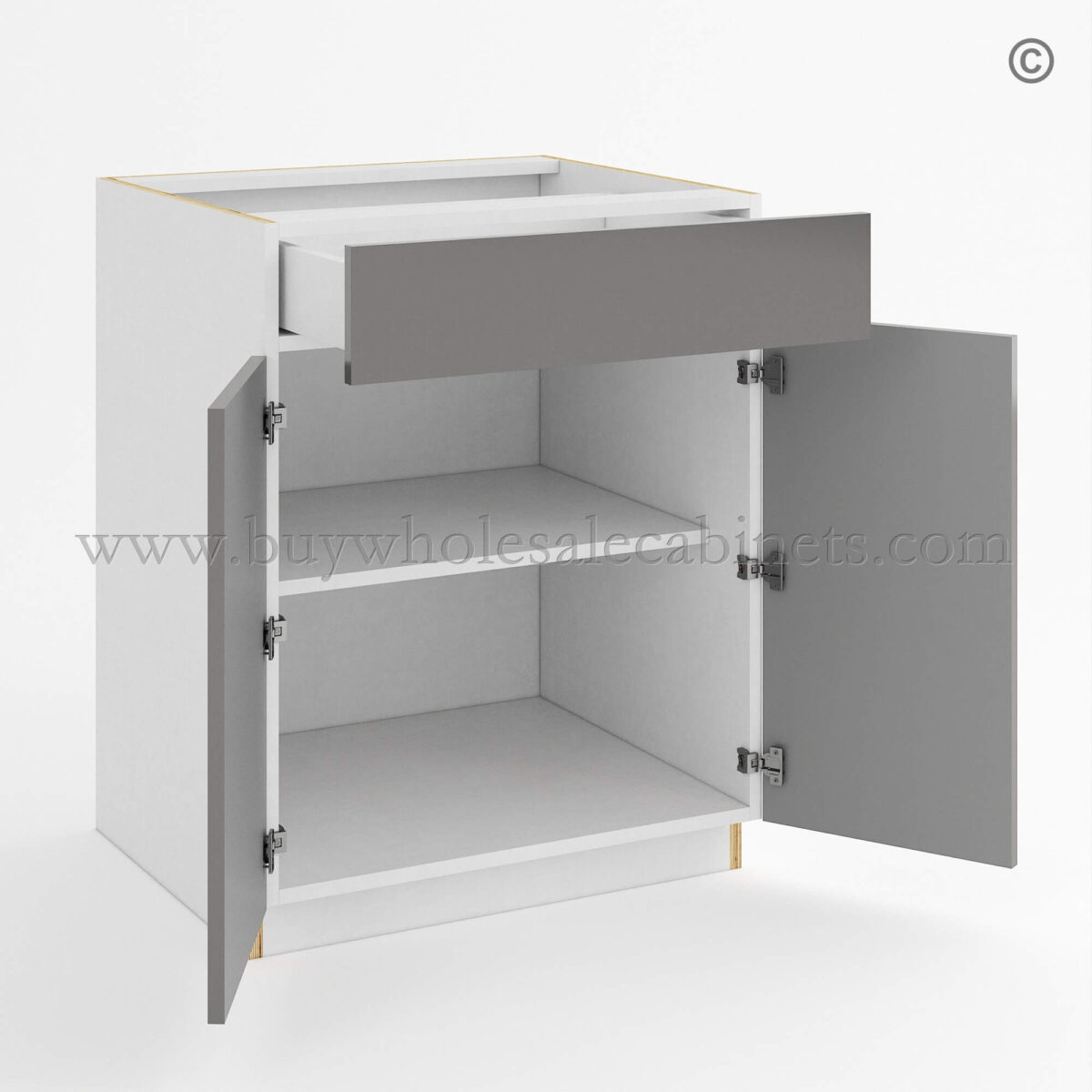 Frameless Gloss Gray Base Cabinet Double Door and Single Drawer, wholesale cabinets, base cabinets