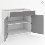 Frameless Gloss Gray Base Cabinet Double Door and Double Drawer, rta cabinets, base cabinets