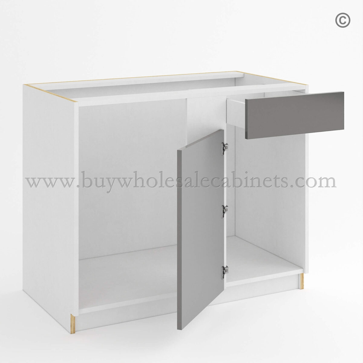 Frameless Gloss Gray Blind Corner Base Cabinet, rta cabinets, base cabinets