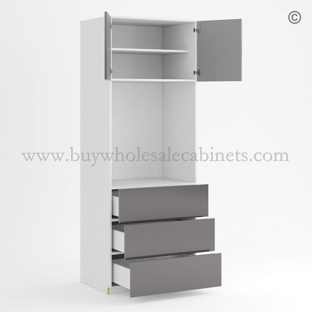 Frameless Gloss Gray Oven Pantry Cabinet 30W, wholesale cabinets, frameless cabinets