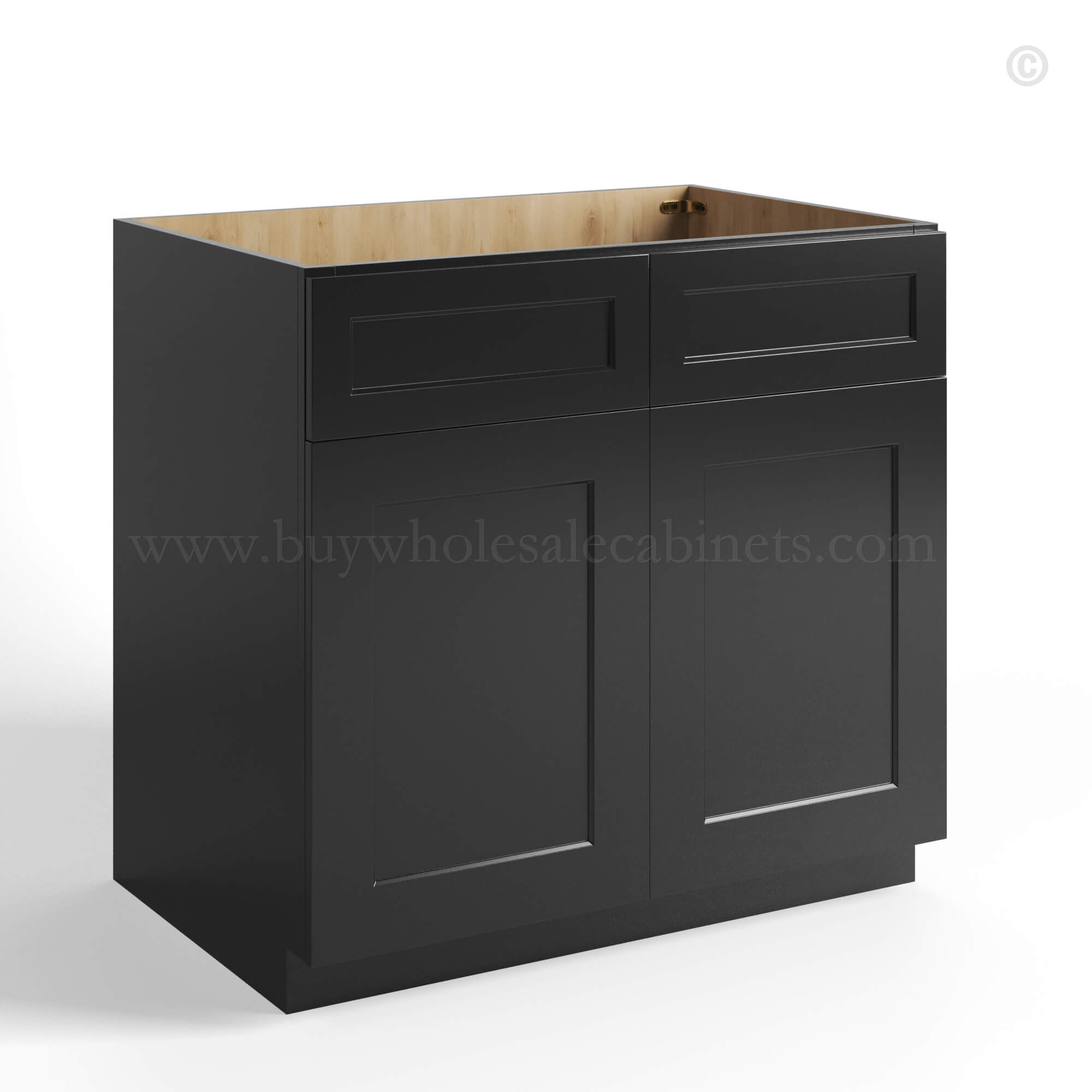 black shaker sink base cabinet with two doors and two false drawers, rta cabinets, wholesale cabinets