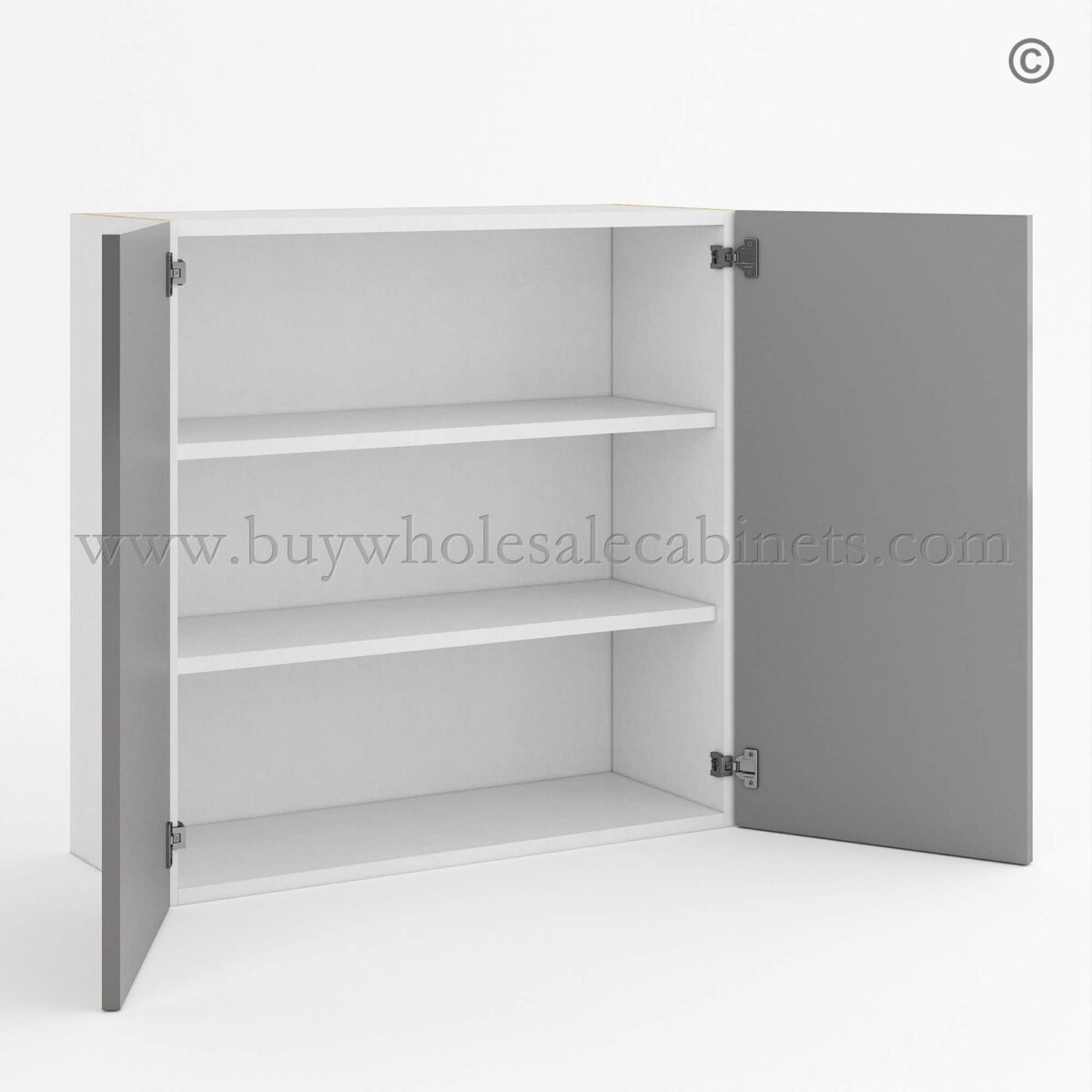 Frameless Gloss Gray 30″H Double Door Wall Cabinet, rta cabinets, wall cabinets