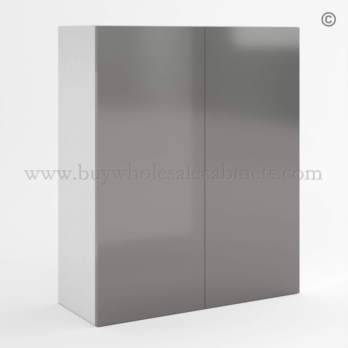 Frameless Gloss Gray 36H Double Door Wall Cabinet, wholesale cabinets, wall cabinets