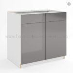 Frameless Gloss Gray Sink Base With Double Doors and Double Dummy Drawer, wholesale cabinets, base cabinets