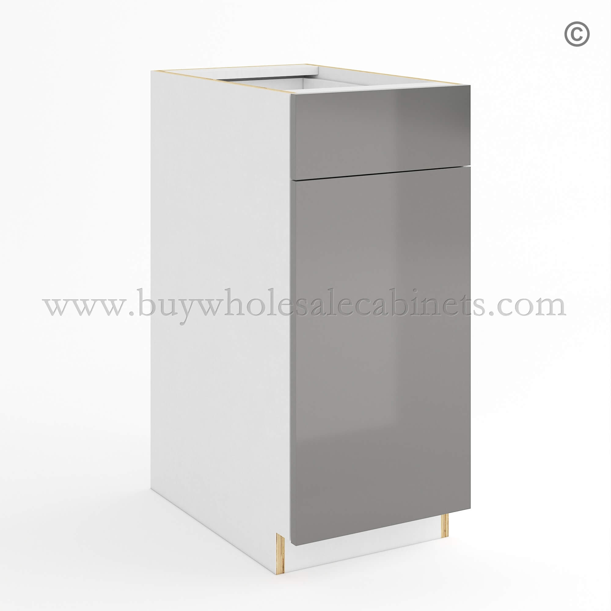 Frameless Gloss Gray Base Cabinet Single Door and Drawer, wholesale cabinets, base cabinets