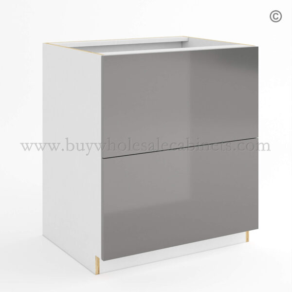 Frameless Gloss Gray Two Drawer Base Cabinet, rta cabinets, base cabinets