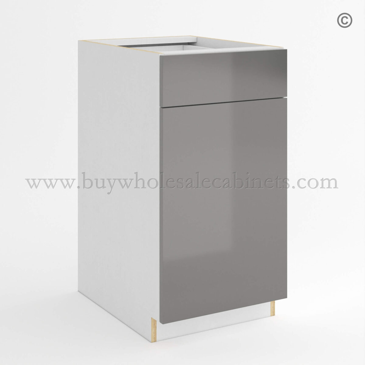 Frameless Gloss Gray Trash Base Cabinet, wholesale cabinets, base cabinets