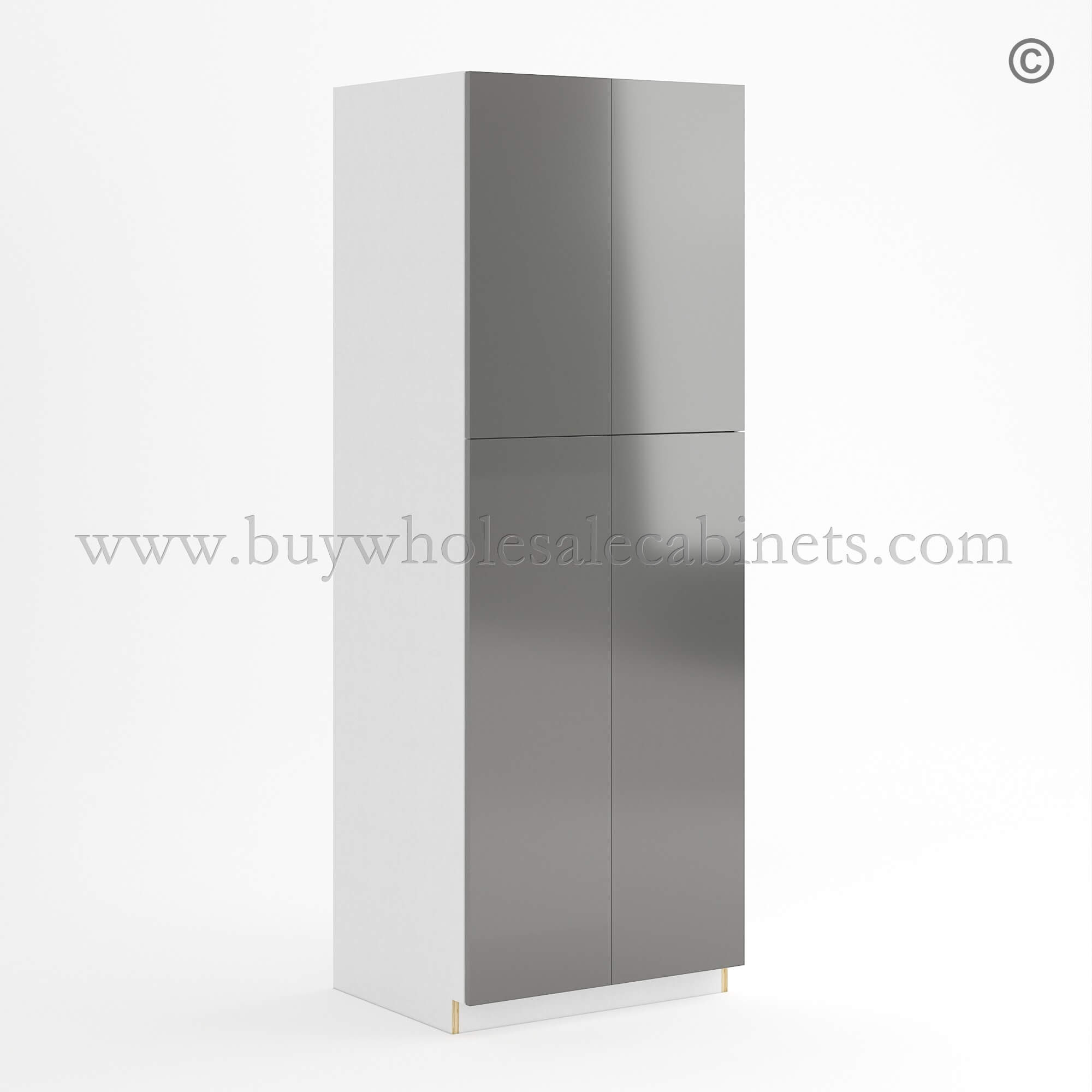 Frameless Gloss Gray Tall Pantry Cabinet with 4 Doors, wholesale cabinets, frameless cabinets