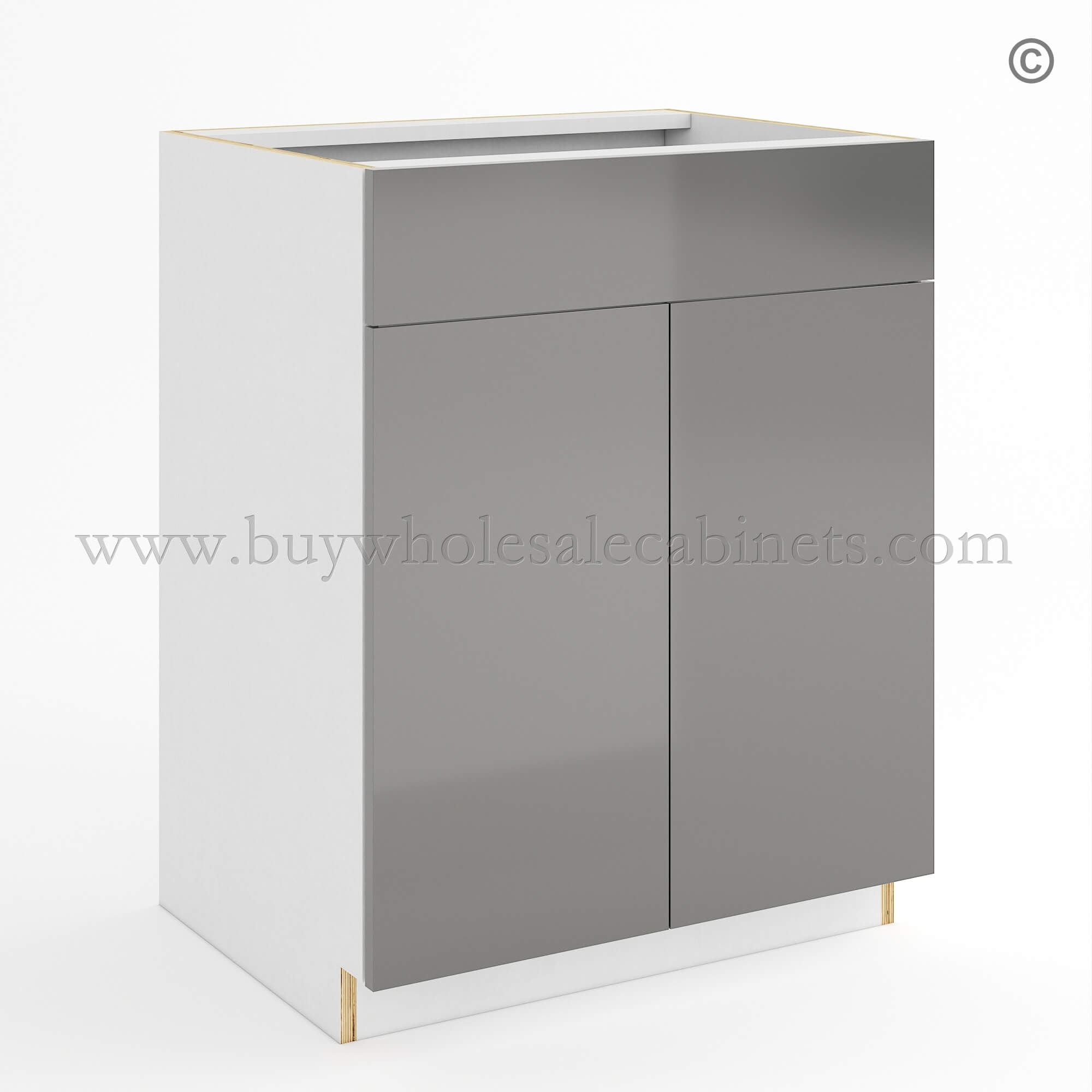 Frameless Gloss Gray Double Door Single Dummy Drawer Vanity Sink Base, rta cabinets, frameless cabinets