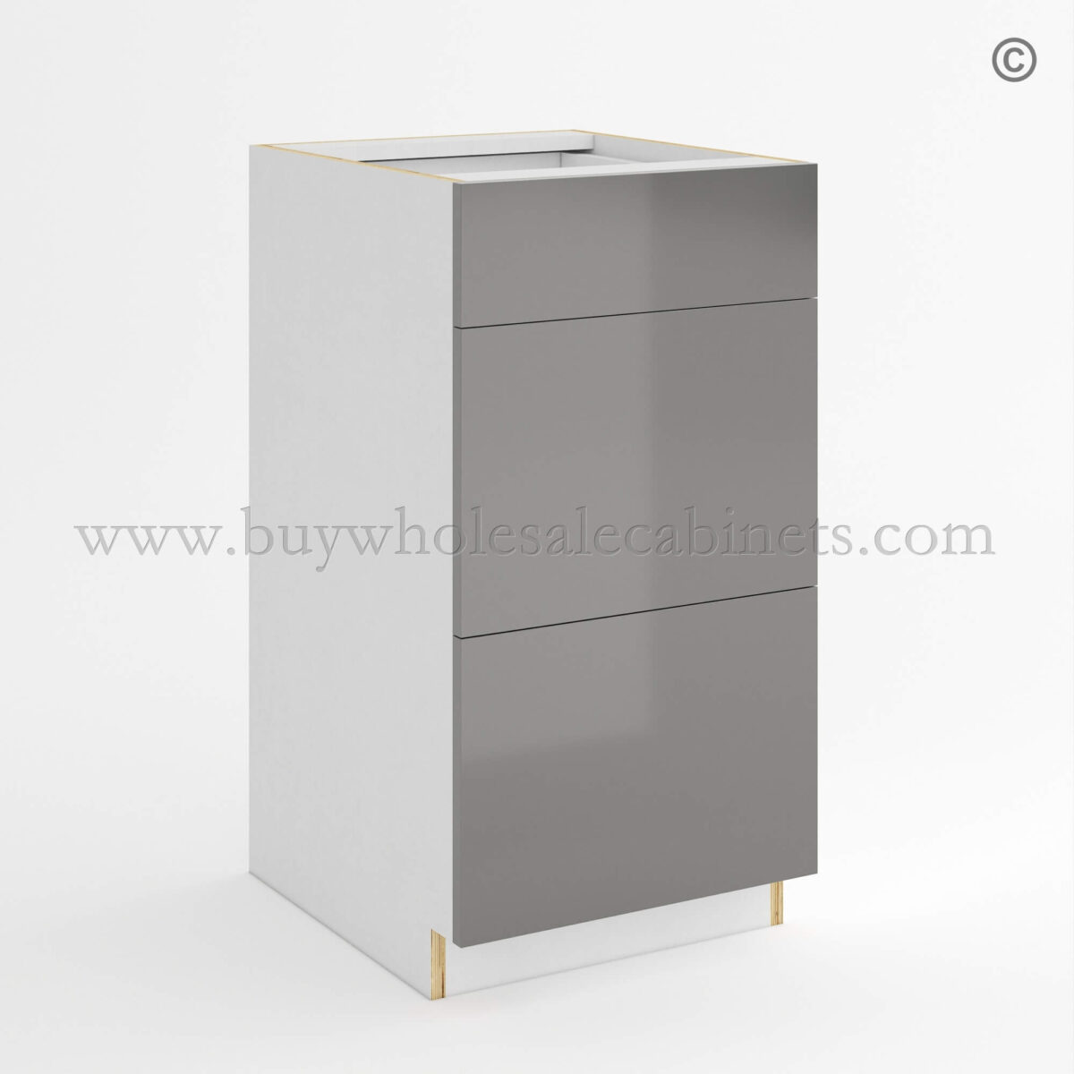 Frameless Gloss Gray Three Drawer Base Vanity Cabinet, wholesale cabinets, frameless cabinets