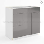 Frameless Gloss Gray Double Drawer Single Dummy Drawer Vanity Combo Base Cabinet 36W, rta cabinets, frameless cabinets