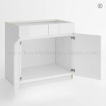 Frameless Gloss White Sink Base With Double Doors and Double Dummy Drawer, rta cabinets base cabinets