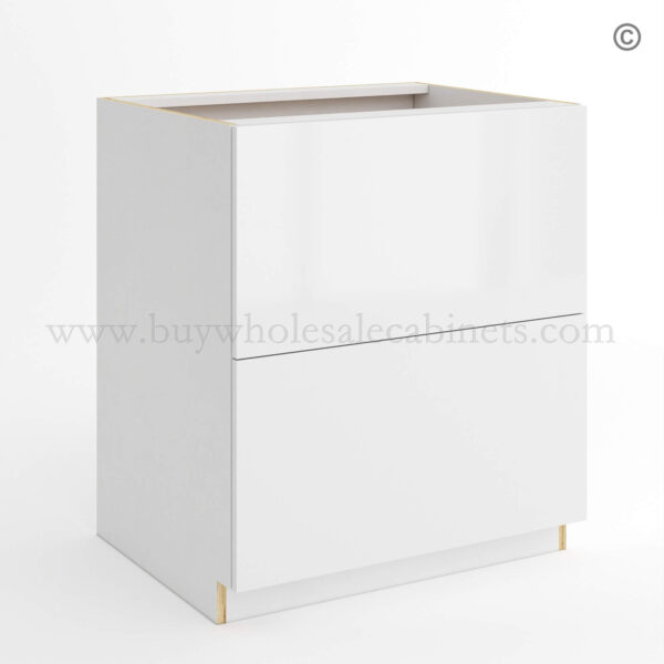 Frameless Gloss White Two Drawer Base Cabinet, rta cabinets, drawer base cabinets