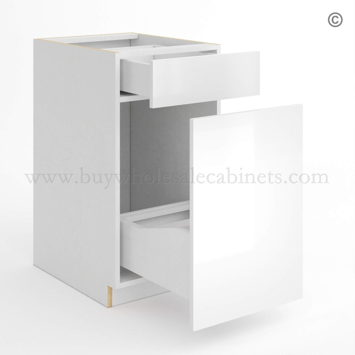 Frameless Gloss White Trash Base Cabinet, rta cabinets, white base cabinets