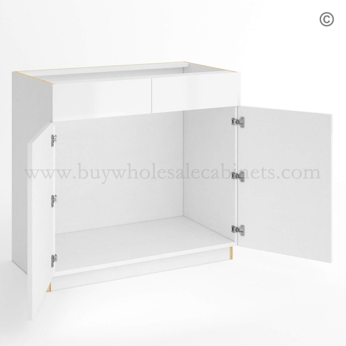 Frameless Gloss White Double Door Double Dummy Drawer Vanity Sink Base, wholesale cabinets, vanity cabinets