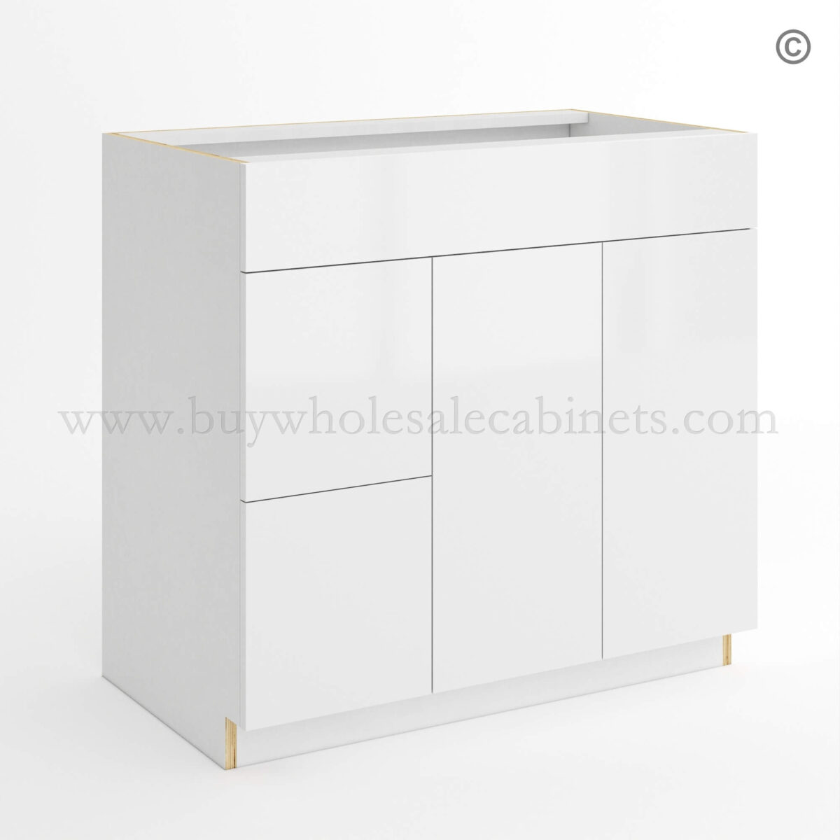 Frameless Gloss White Double Drawer Single Dummy Drawer Vanity Combo Base Cabinet 36W, wholesale cabinets, vanity cabinets